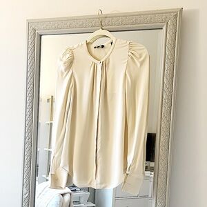 NWT THEORY Light Beige Silk Puff Sleeve Blouse Size Small
